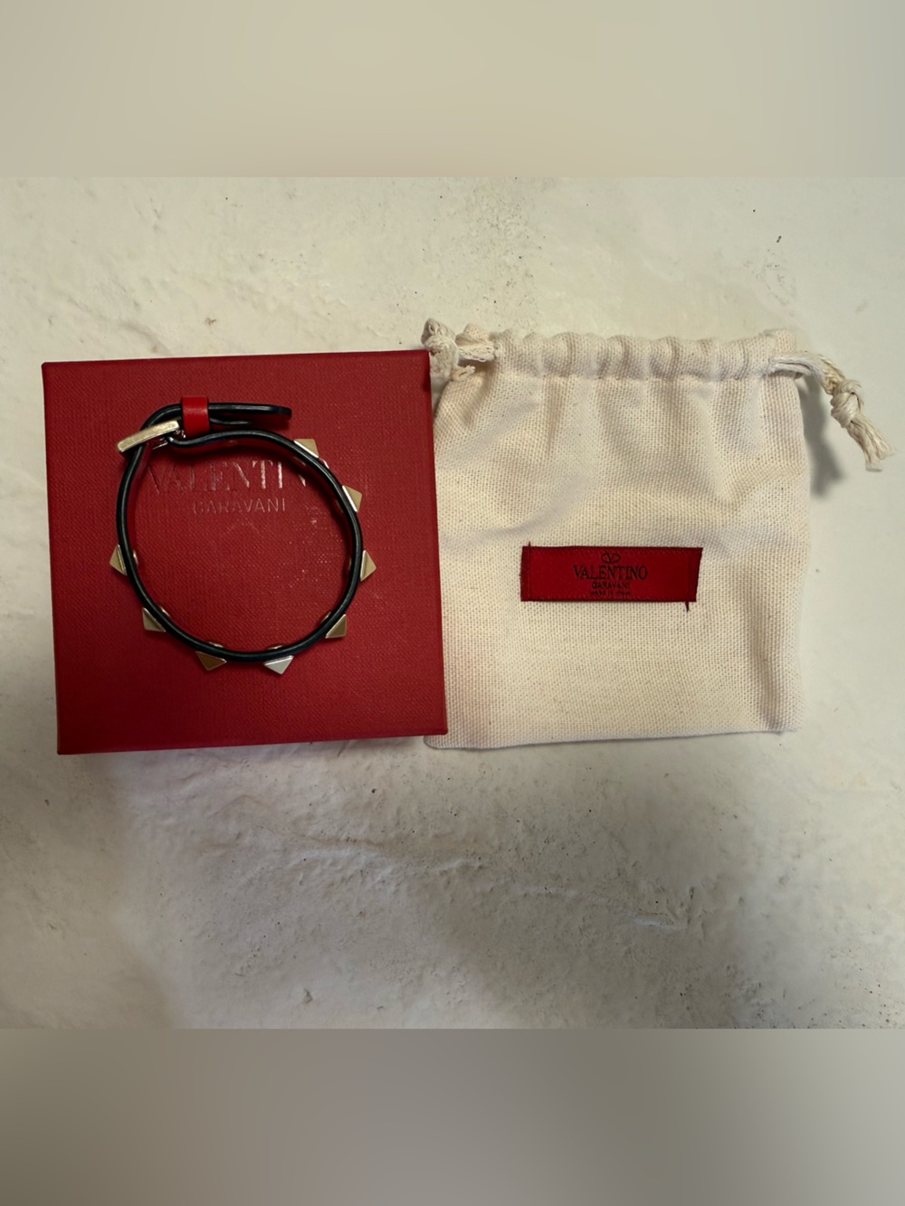 Valentino Garavani Red Leather Rockstud Bracelet